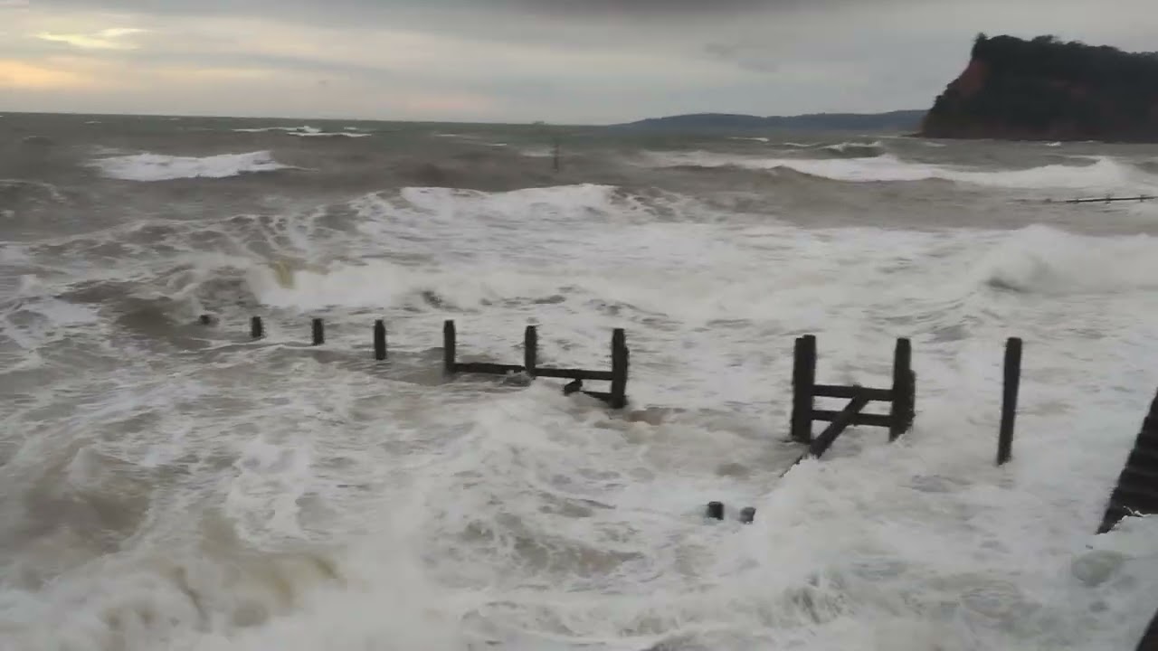 Lively sea on Teignmouth seafront - October 2024