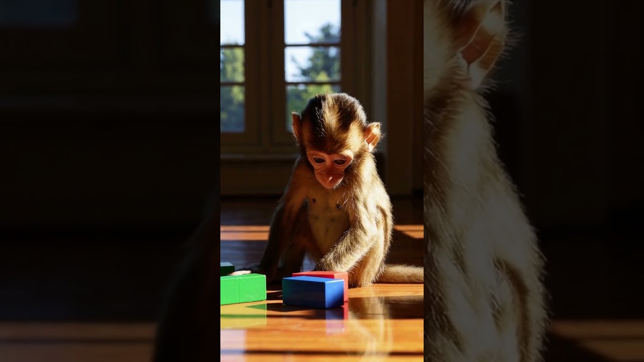 Curious Baby Monkey Explores