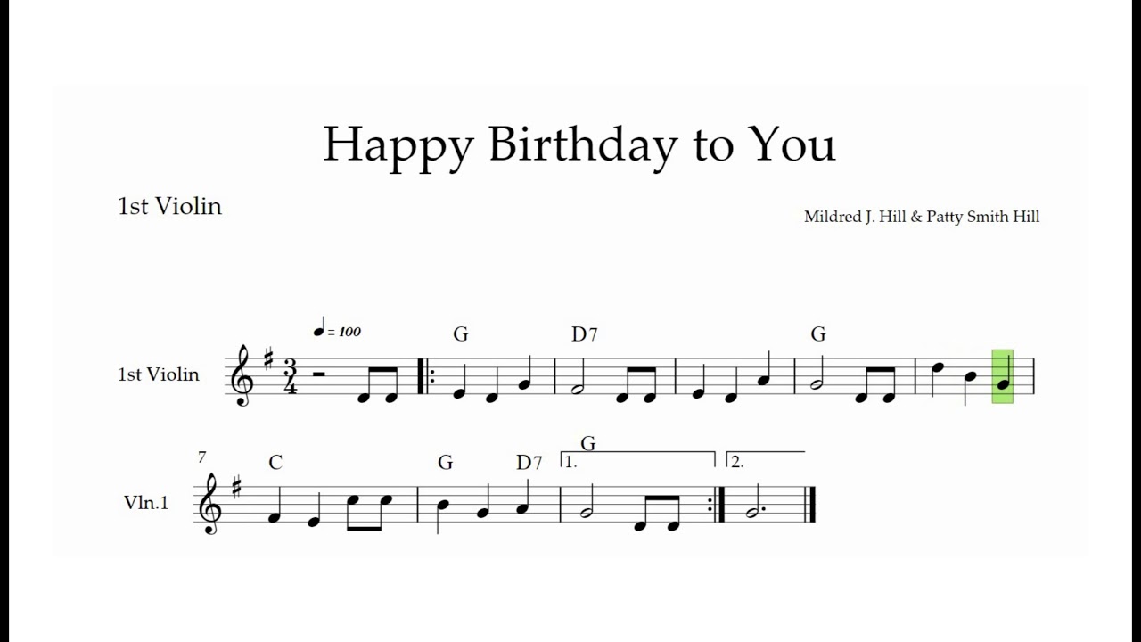 Happy Birthday To You - 1st Violin Accompaniment - The Violin Place