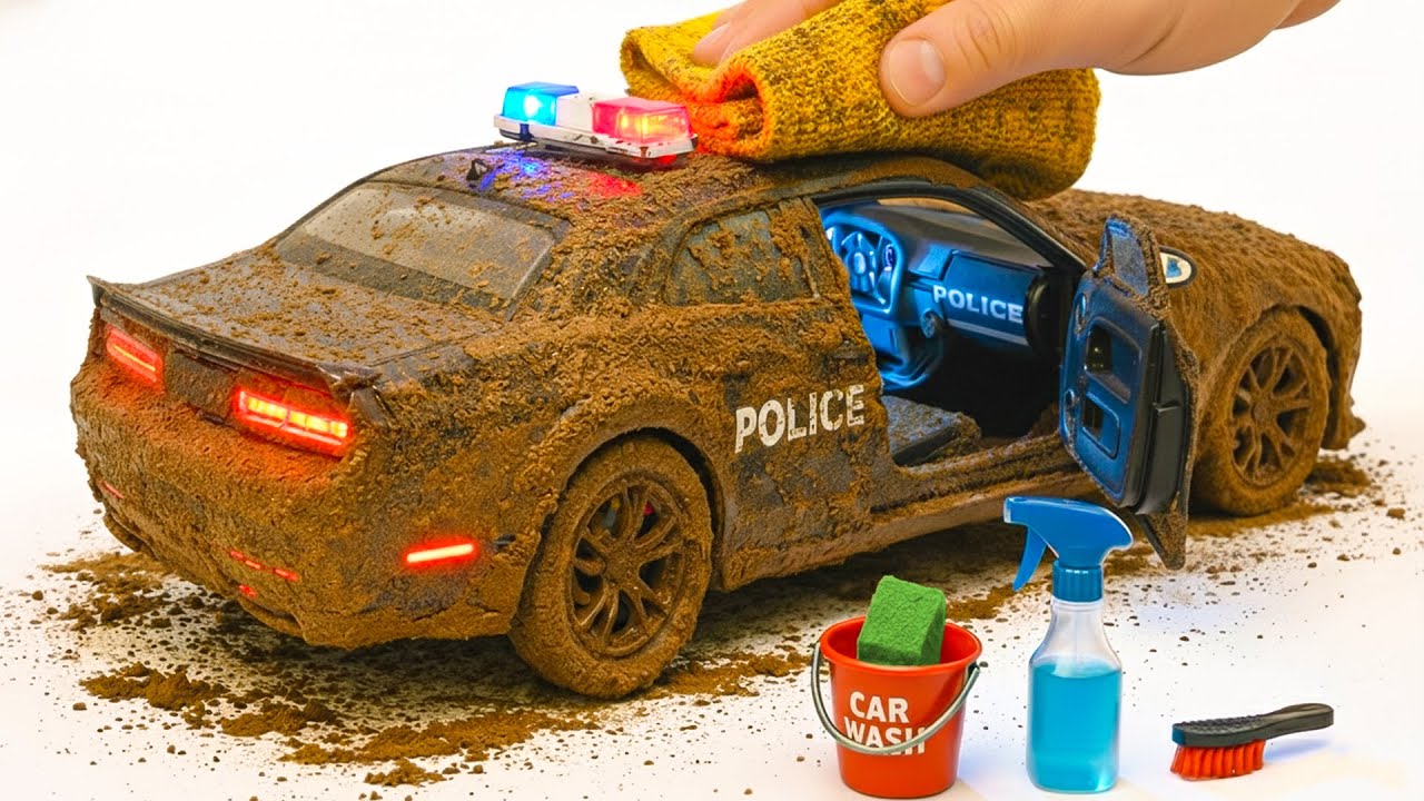 The surreal cleaning process of a 1:18 Nissan Police GT-R Car After an Extreme Off-Road Adventure 🔥