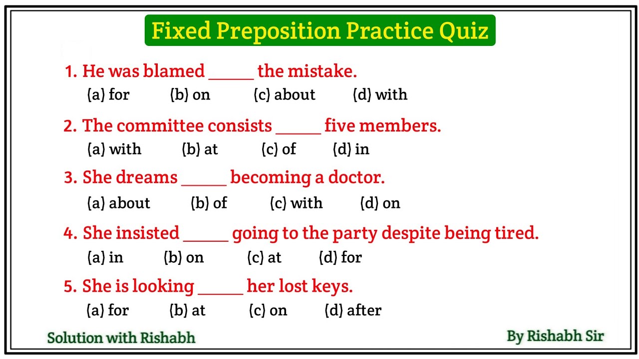 Preposition objective questions | Preposition in english grammar | Prepositions practice exercises