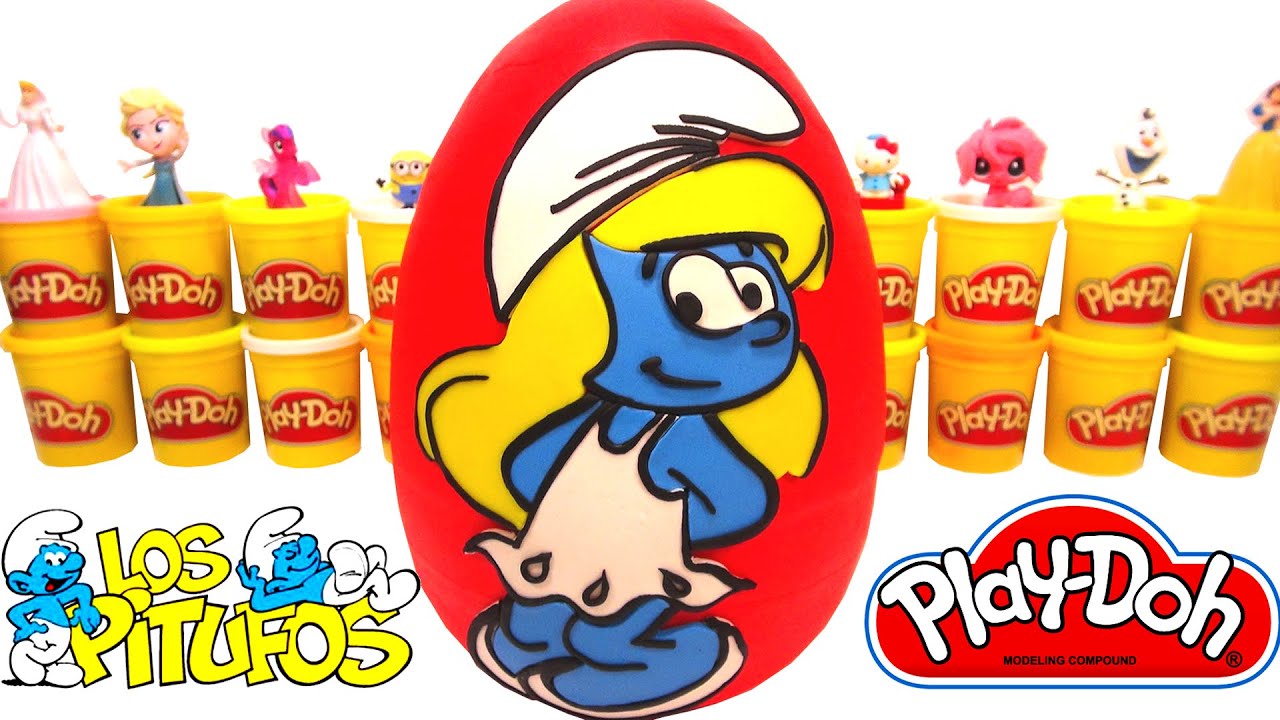 Huevo Sorpresa Gigante de Los Pitufos Pitufina en Español Plastilina Play Doh