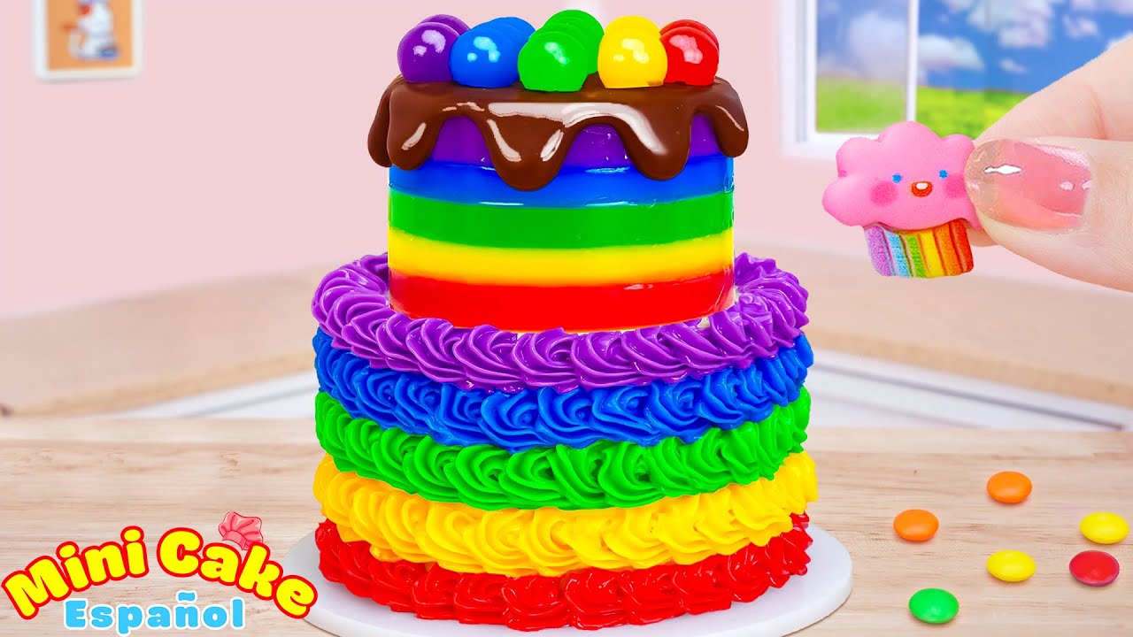 🌈 El Mejor Pastel de Arco&iacute;ris 💞 Incre&iacute;ble Pastel con Gelatina de Arco&iacute;ris en Miniatura para Decorar