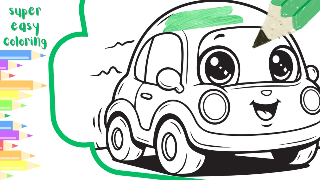 Green Cute Little Cars | Coloring for Kids | Easy Drawing & Coloring