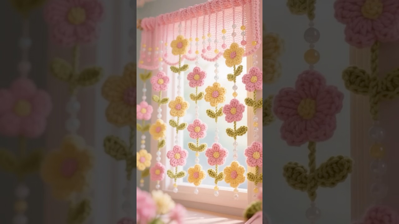 Crochet Inspiration ~ It&rsquo;s so beautiful to make romantic spring flowers into door curtains #crochet