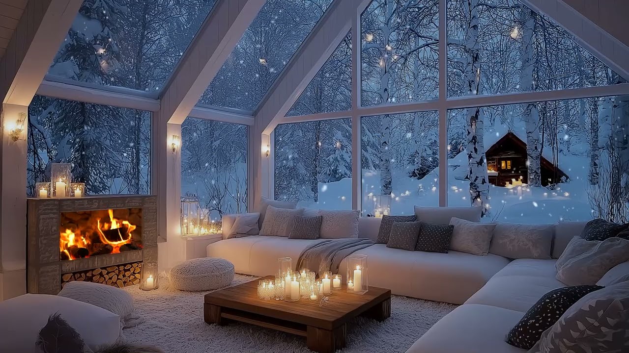 White Winter Piano ❄️ Cozy Fireplace Ambience for Deep Focus, Sleep & Relaxation
