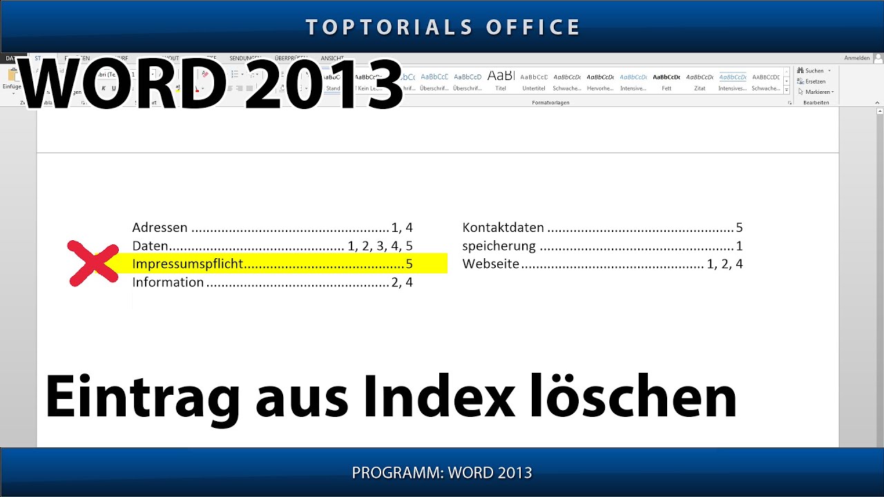Stichwörter aus Index entfernen / löschen in Microsoft Word