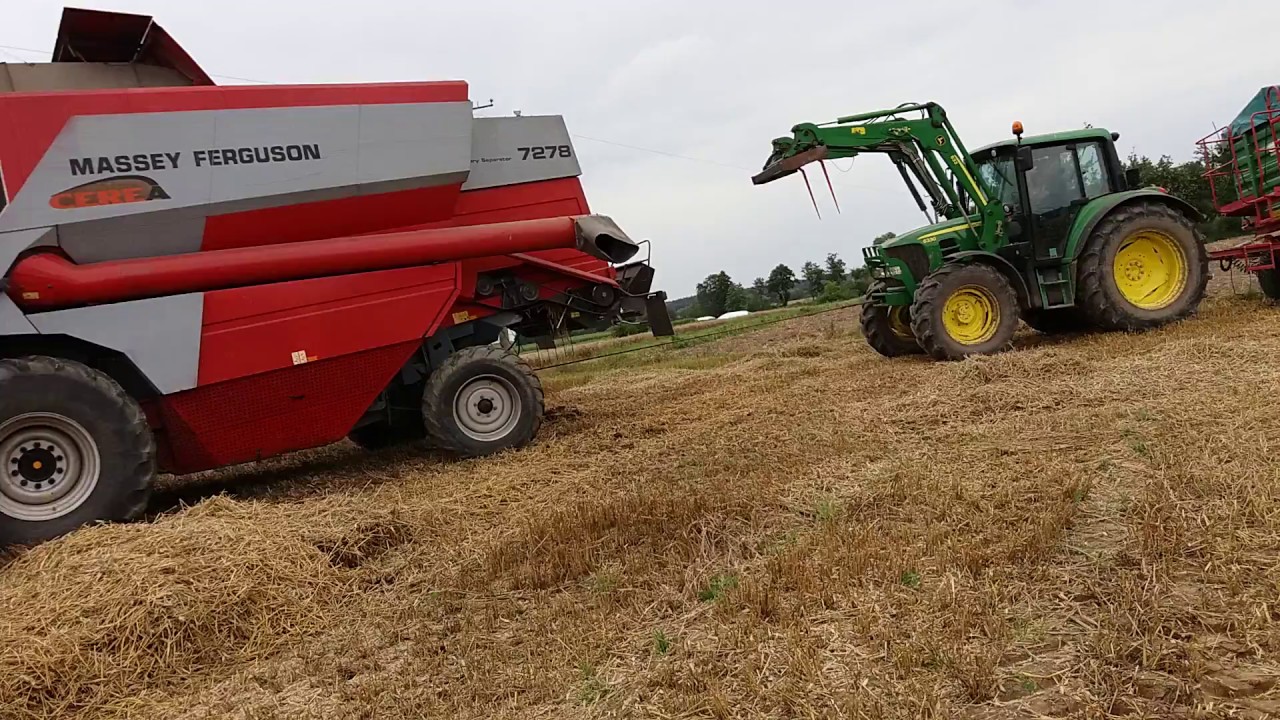 ☆☆HIT☆☆ ŻNIWNA WTOPA: Wyciąganie TRAKTORA John Deere przez KOMBAJN Massey Ferguson