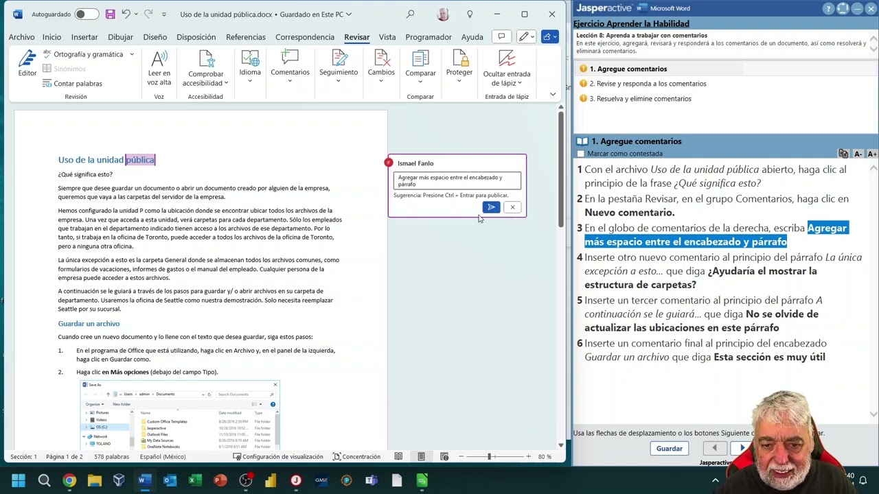 jasper word2019 core L8E4 Trabajar con comentarios