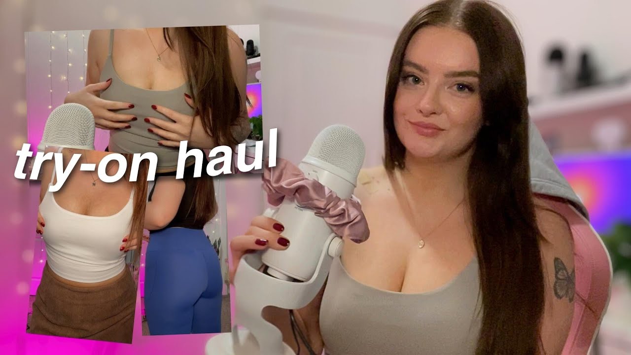 ASMR activewear try on haul 💙 leggings, gym fits, fabric scratching