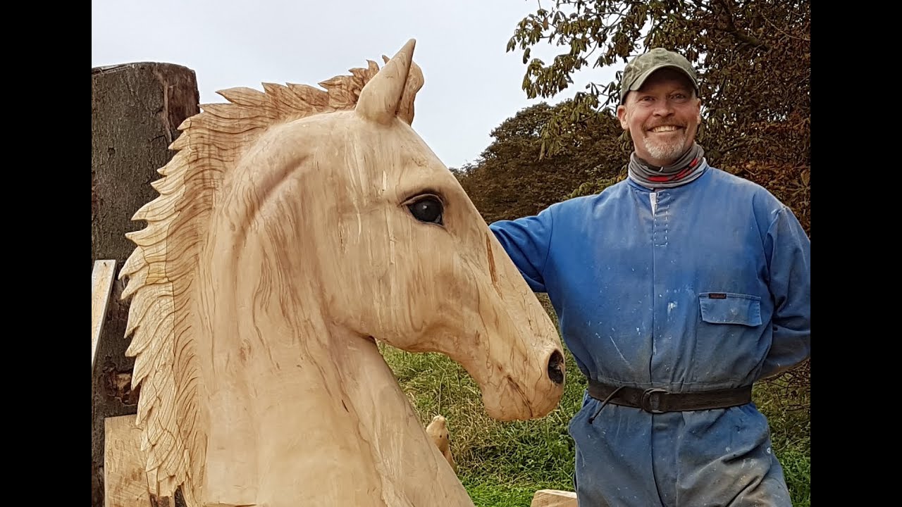 Horse Head, Chainsaw carved Beech.
