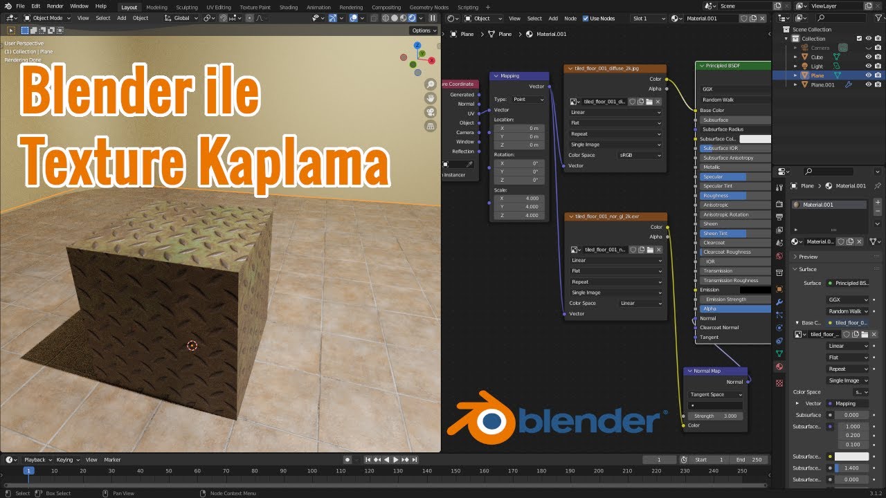 17.Blender Programına Giriş-Blender 3.1 ile texture kaplama ve ayarları, shader editor kullanımı