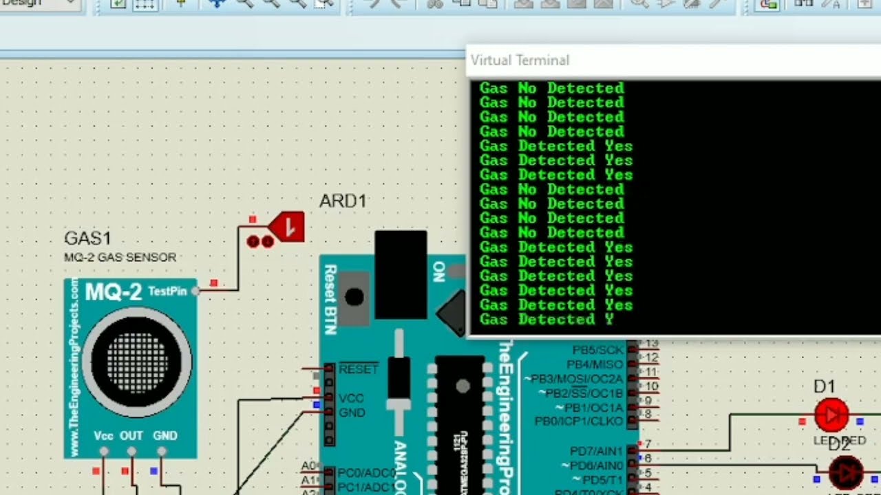 16. Gas Sensor Interface with Arduino in Proteus