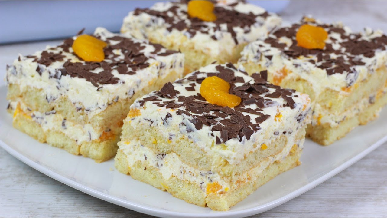 Stracciatella Schnitten mit Mandarinen OHNE BACKEN I Blitzkuchen