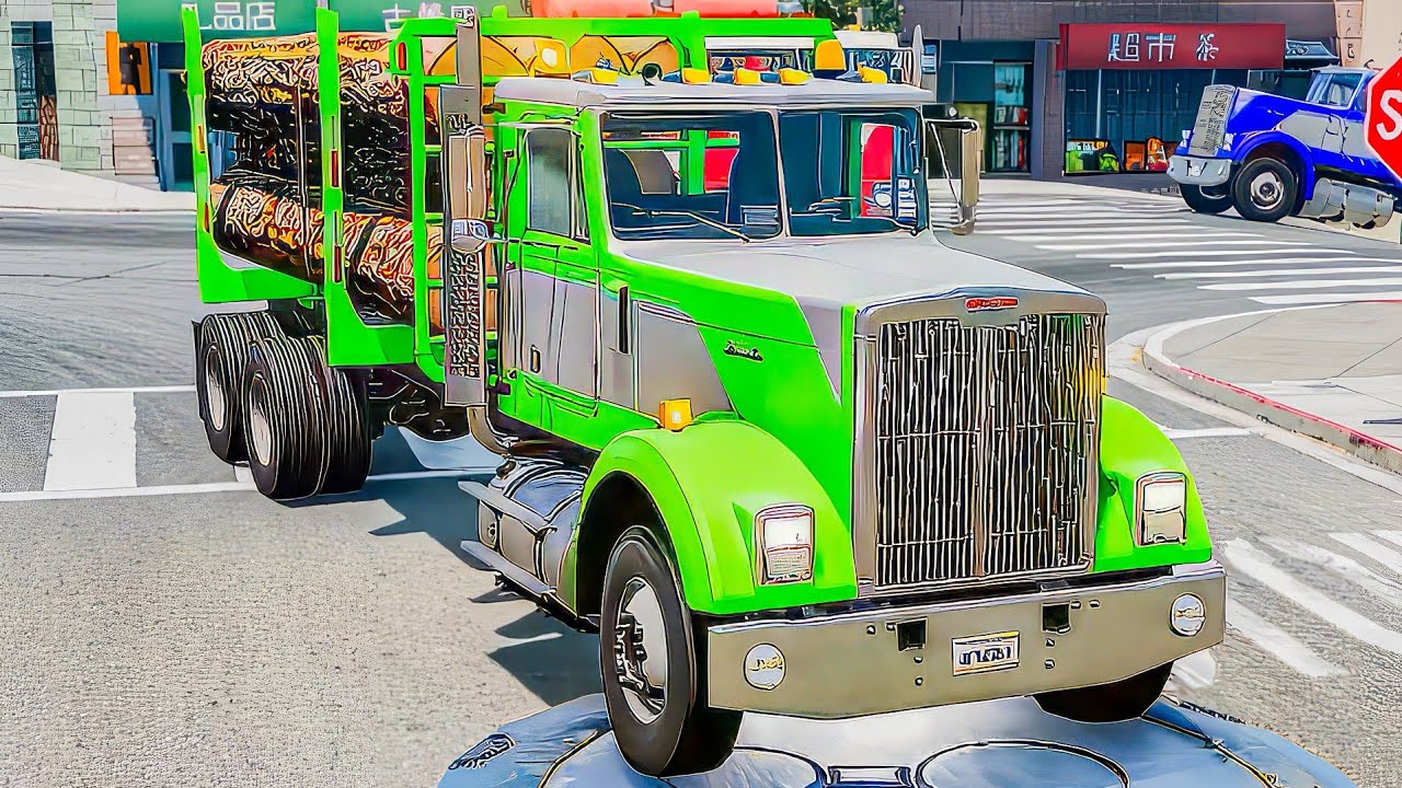 Colorful Log Trucks Bollards Crash #beamngdrive #truck