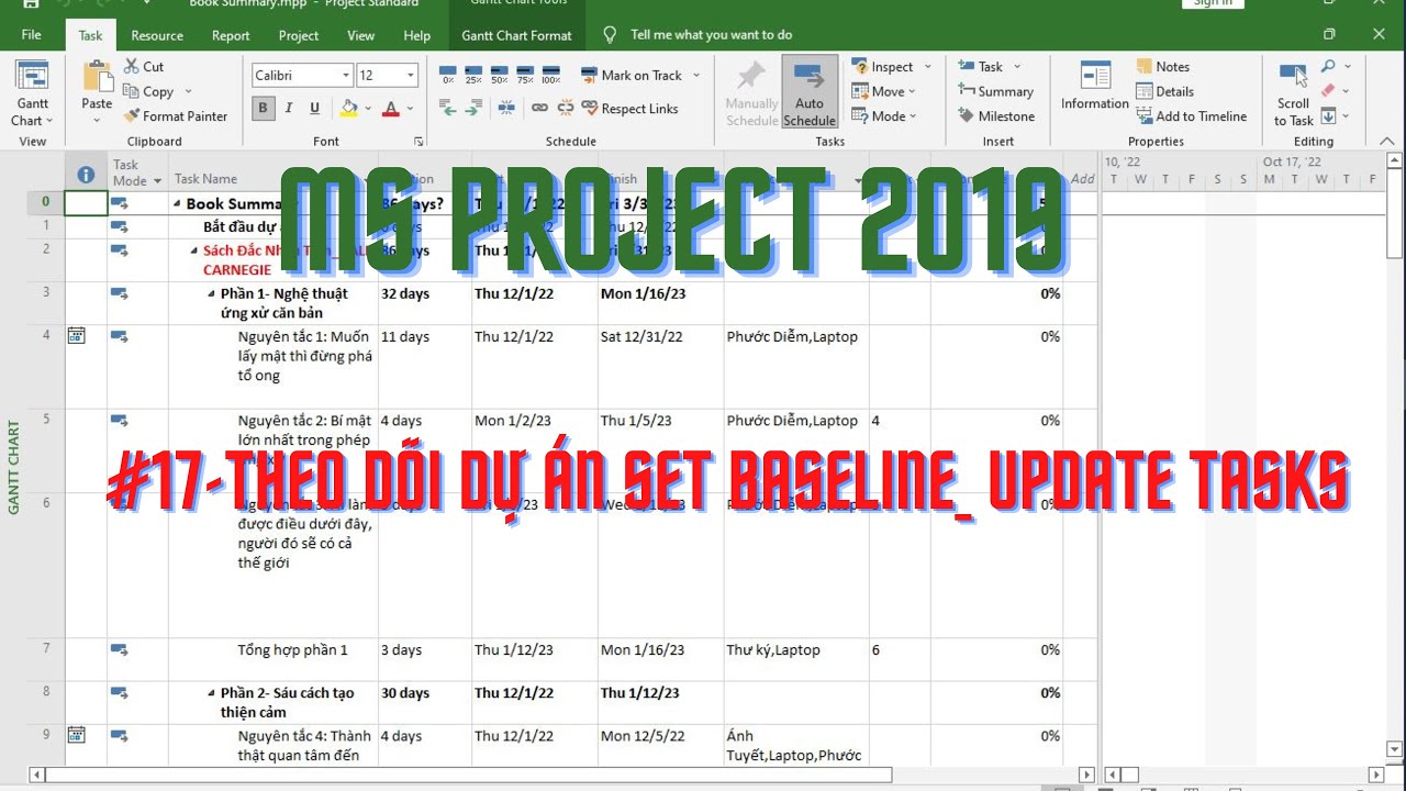 MS Project 2019- Theo dõi dự án Set Baseline_ Update Tasks_17