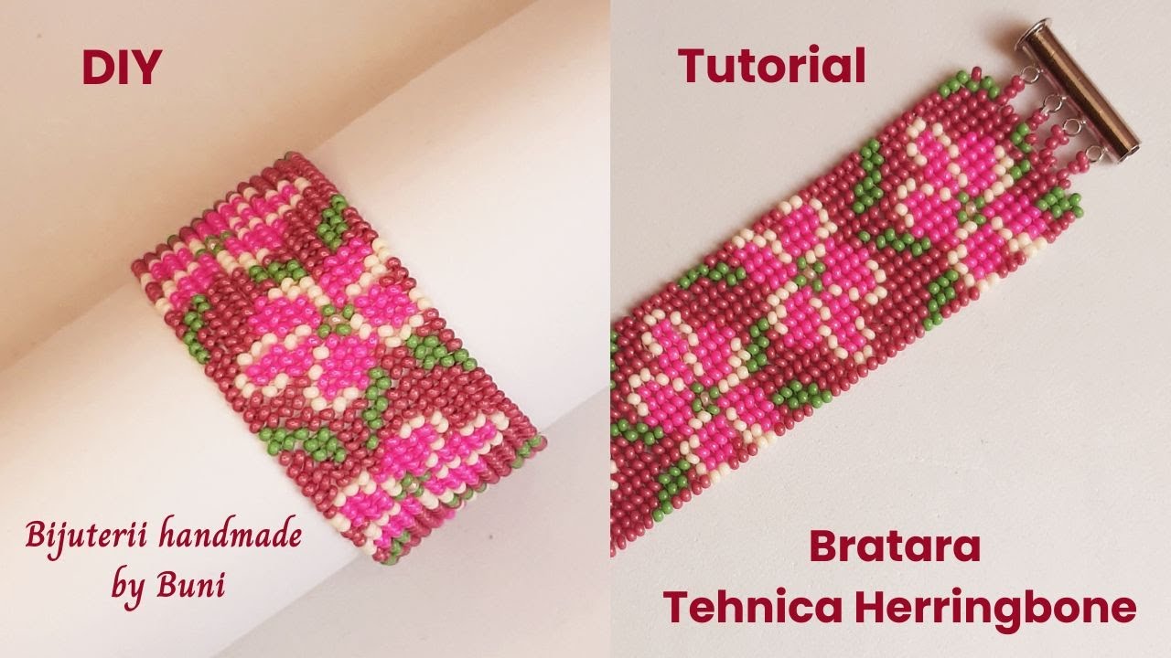 Cum se poate face o Bratara din margele cu flori in tehnica Herringbone / Flower Beaded Bracelet