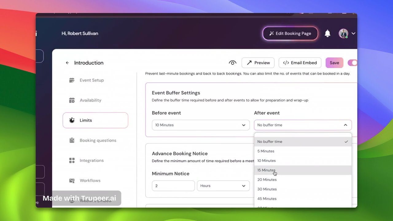 Setting Limits and Buffers Between Bookings in Lunacal