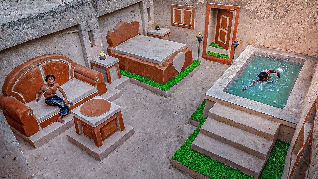 How To Building A Modern Underground Living Room and Swimming Pool House