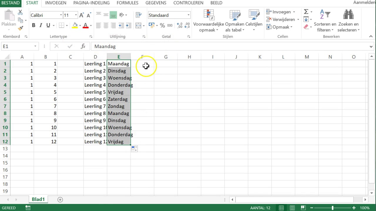 Excel Reeksen Doorvoeren