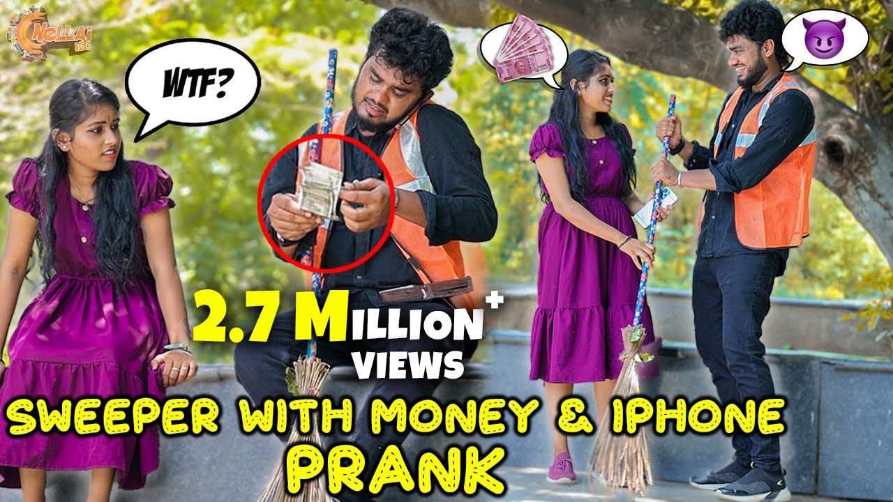 CRAZY CLEANER With Money Prank | Sweeper Prank On Cute Girl | Nellai360*