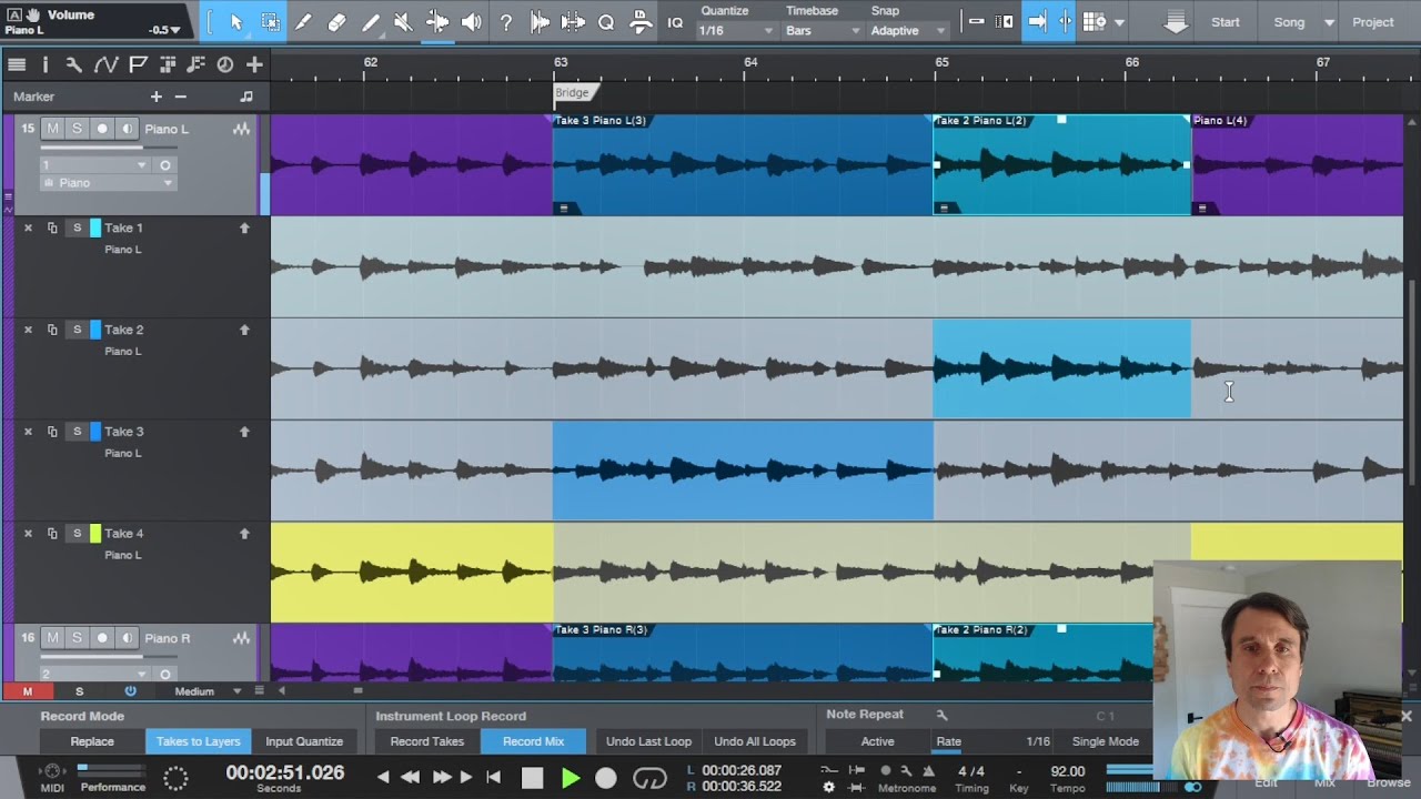 Overdubbing and comping piano with Studio One