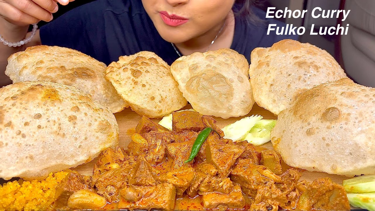 Jackfruit / Echor curry without onion and garlic_delicious veg menu with Fulko Luchi | ASMR Eating 