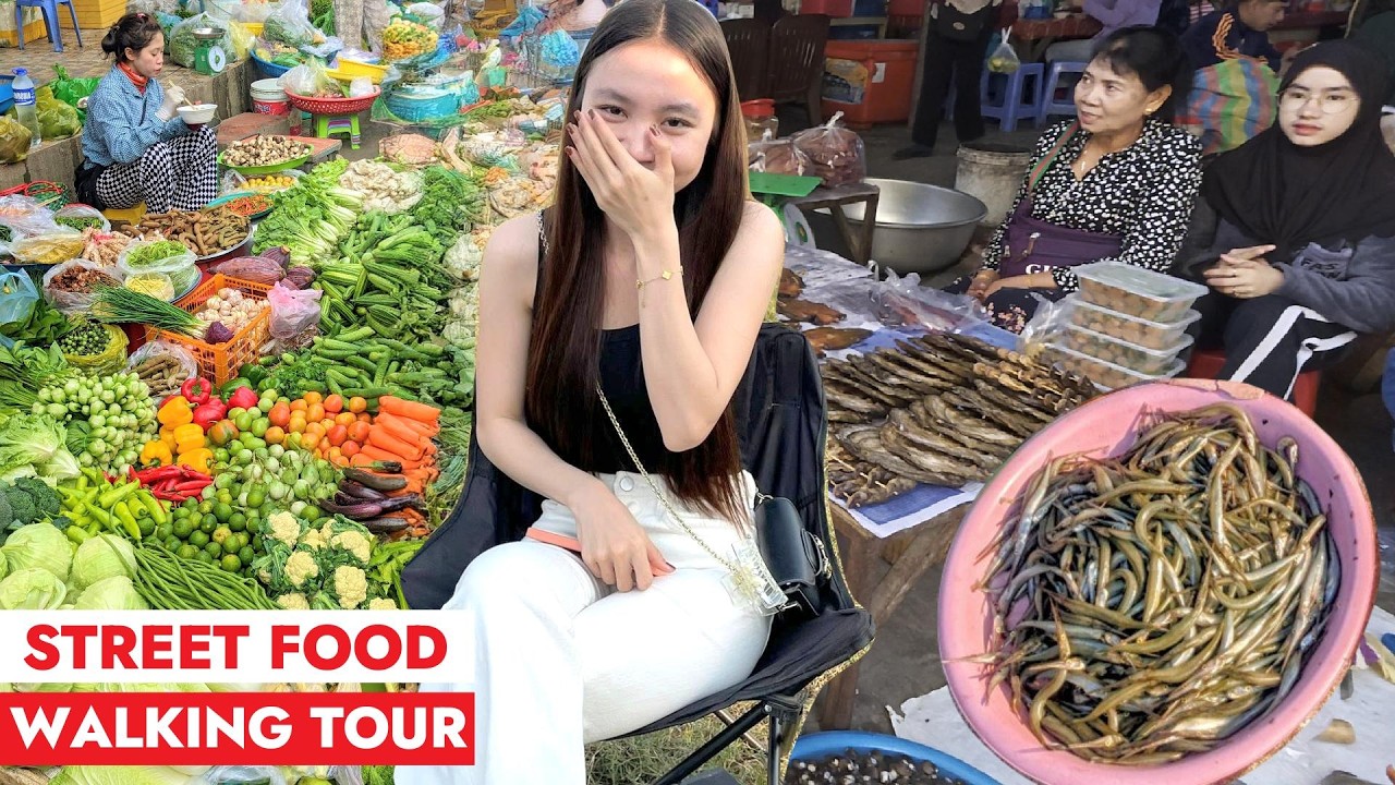 Most Popular! Cambodian Traditional Market Street Food Tour — Fish, Pork, Fruits, Vegetables & More