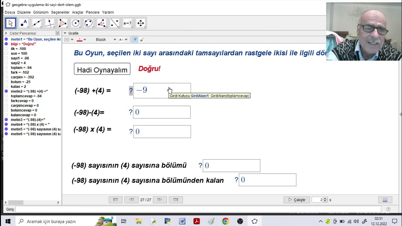 GeoGebra Uygulamalar-(Bakalım Dört İşlem Biliyor musun?)