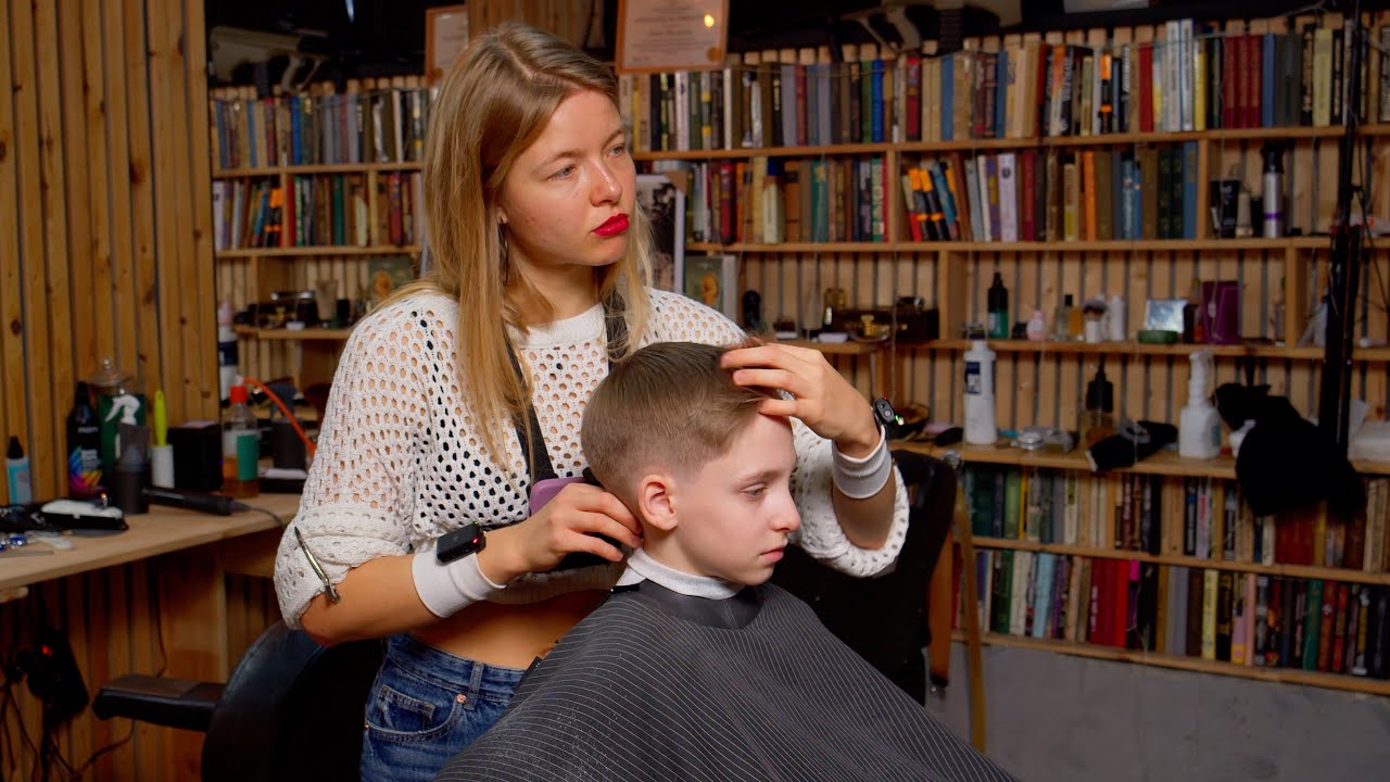 (ASMR) A new look for a little gentleman from master Yana #asmr #barbershop #femalebarber