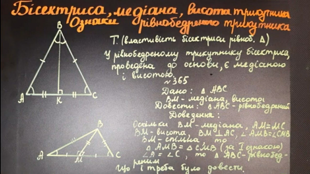 Бісектриса,  медіана, висота трикутника 7 клас. Розв'язування вправ.  Підручник Істер