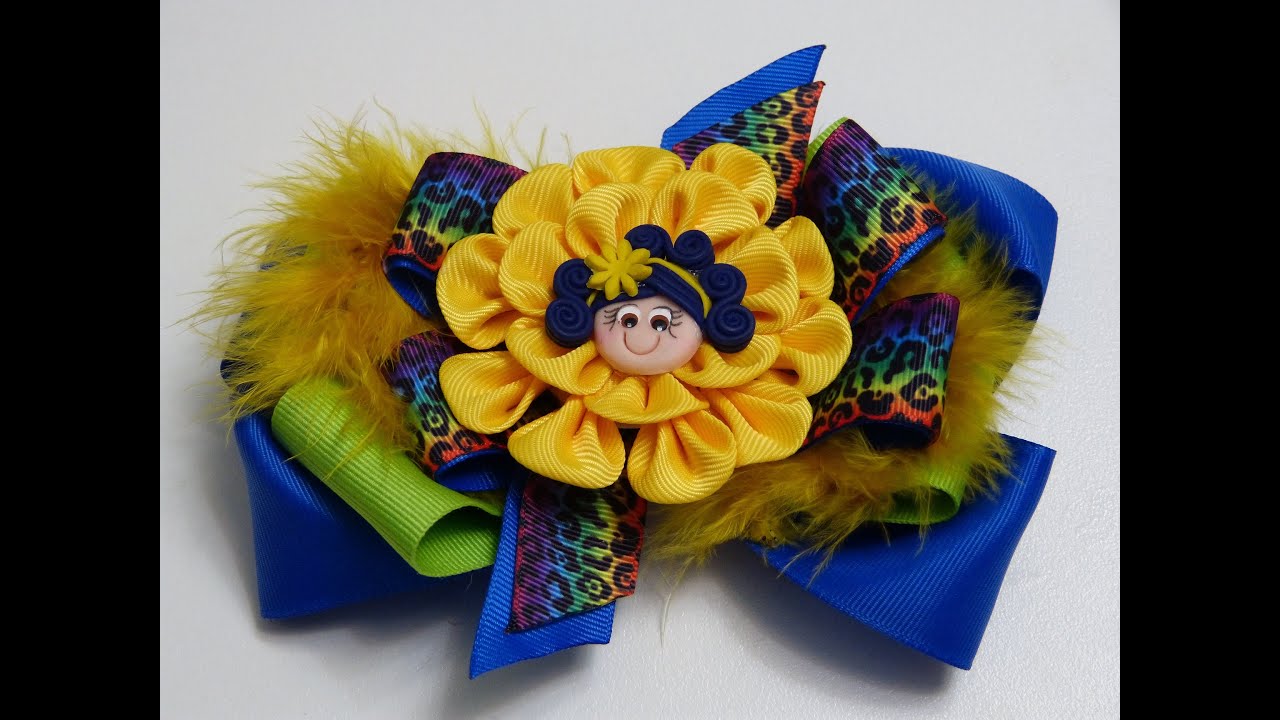 Como Hacer Flor Kanzashi y Moño de Cinta,How to Make Kanzashi Flower and Ribbon Bow,