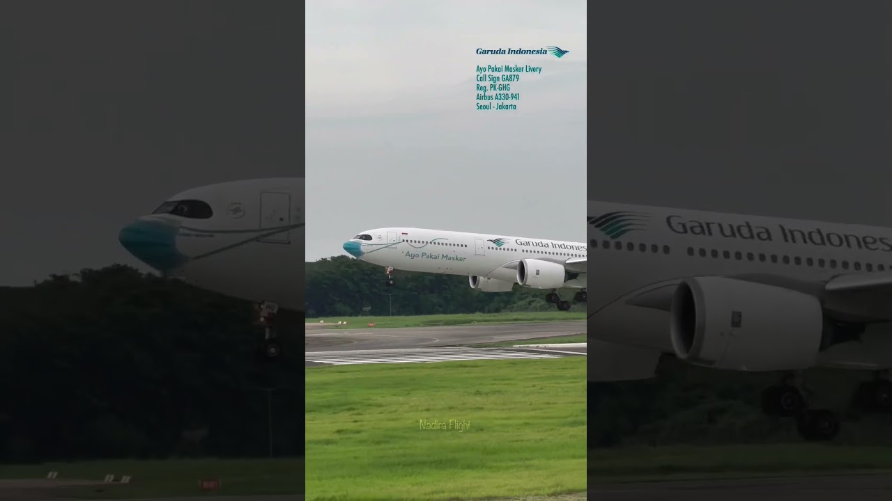 Airbus 330-900 NEO pertama Garuda Indonesia (Ayo Pakai Masker Livery), landing di CGK Jakarta