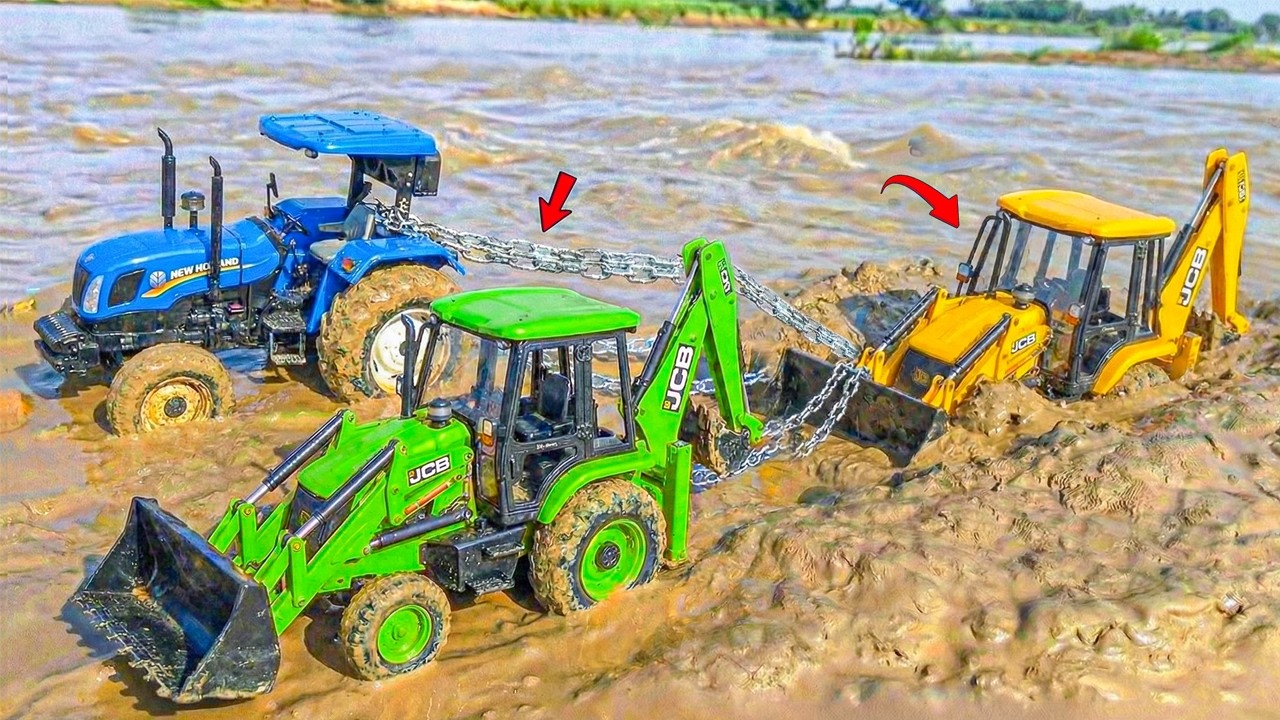 JCB 3DX Muddy Accident Pulling Out JCB 5CX & New Holland Tractor | JCB Tractor Cartoon | ZR Toys