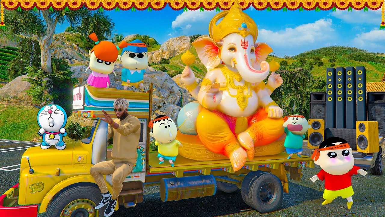 GTA V: Shinchan & Franklin Bought 100 Feet Ganesh Idol in GTA 5 | Ganesh Chaturthi Special Ep 2
