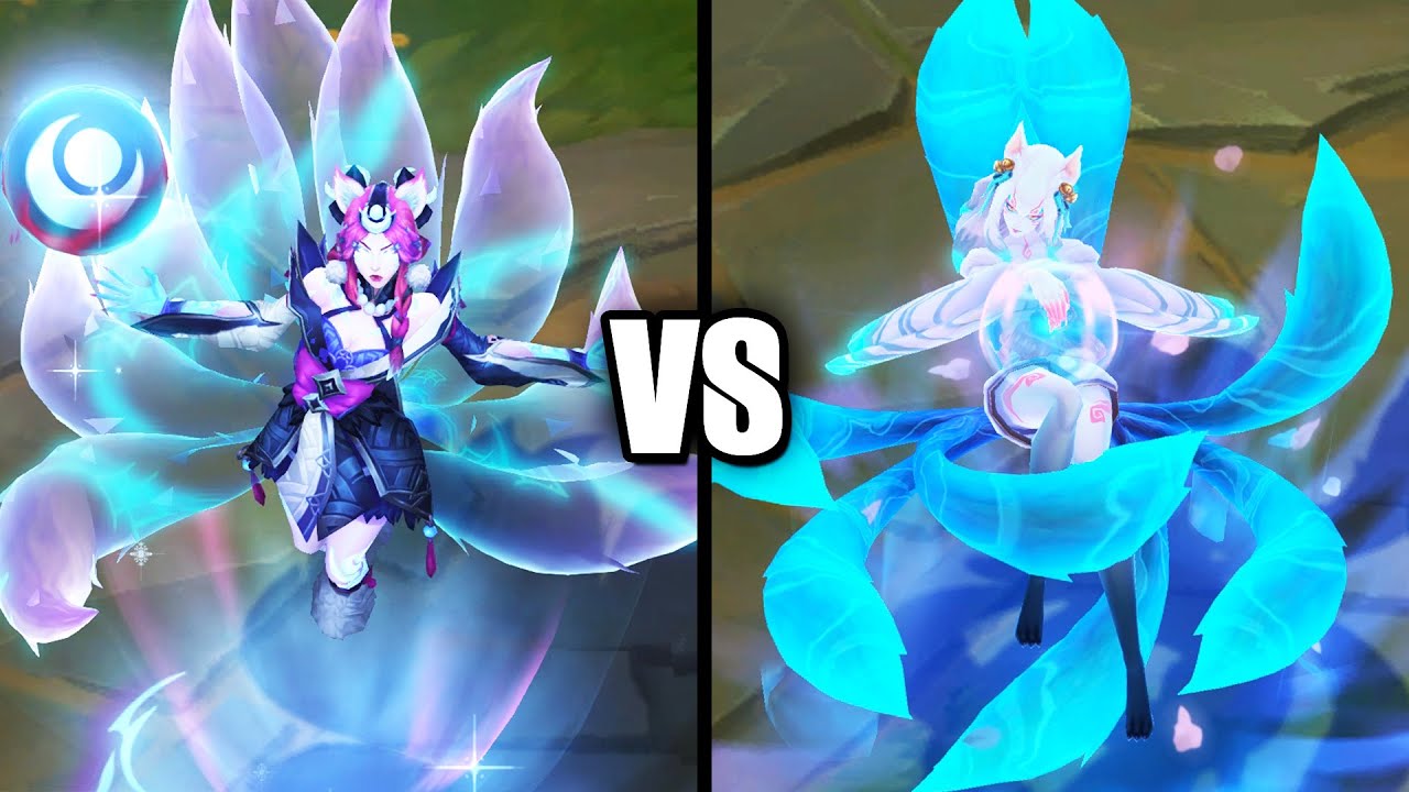 Snow Moon Ahri vs Spirit Blossom Ahri Skins Comparison (League of Legends)