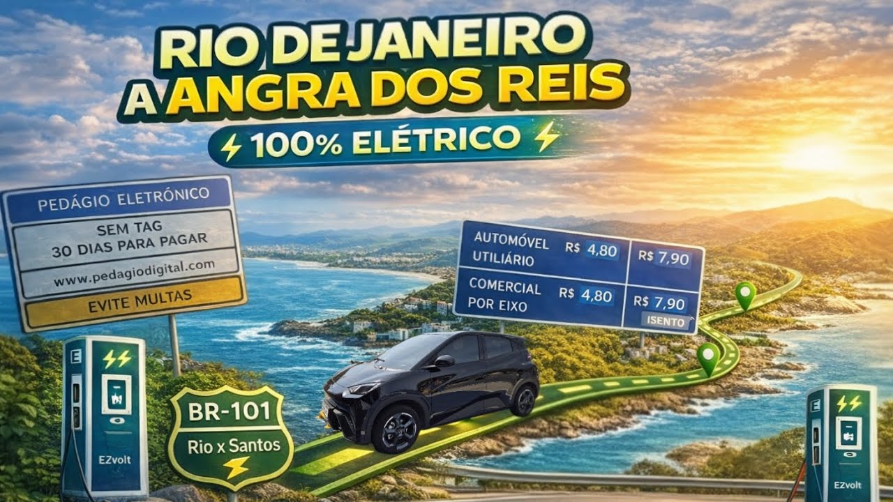 Rio de Janeiro a Angra dos Reis de 100% Elétrico 🛣BR-101 Free Flow e Recarga na Tomada🔌