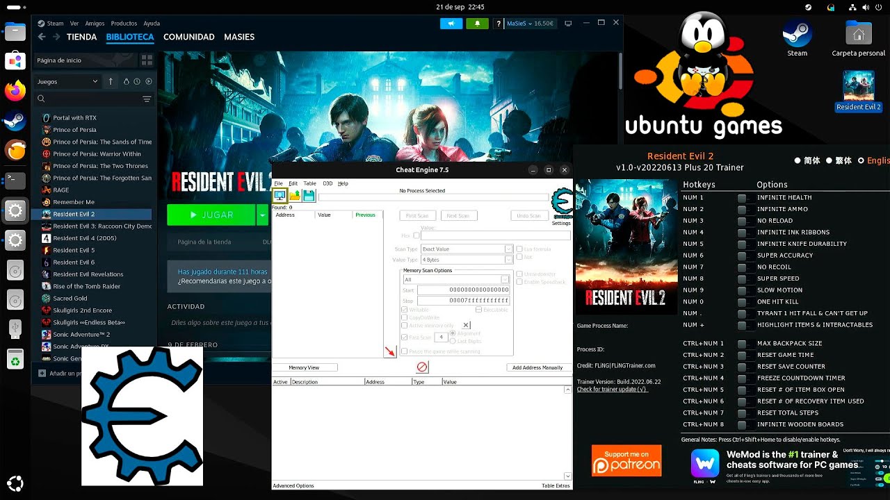 Trainers y Cheat Engine en Linux: trucos en Juegos de Steam, Lutris y aplicaciones nativas.