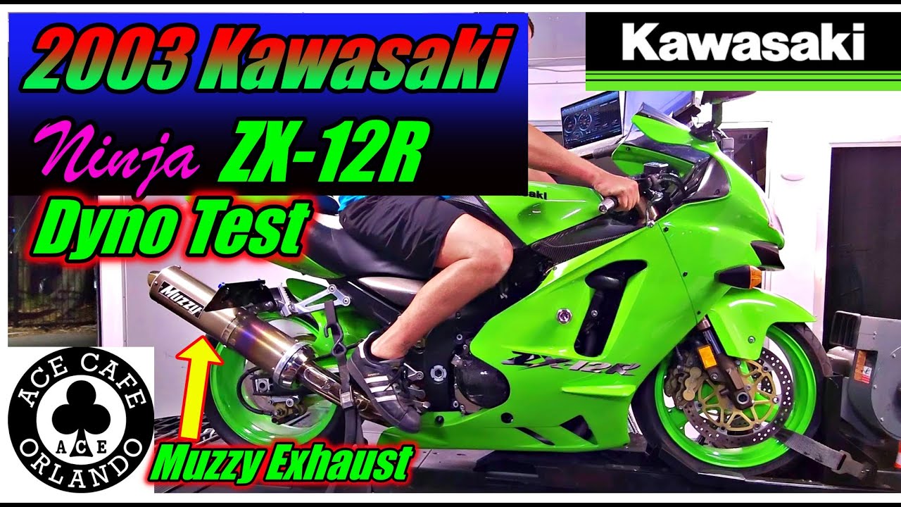 Динамический тест Kawasaki ZX12R 2003 года с выхлопной системой Muzzy в Ace Cafe в Орландо