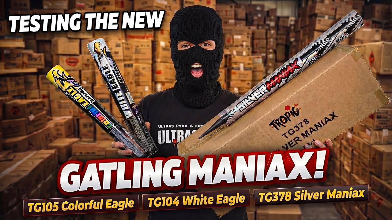 XXL GATLING MANIAX TEST 💥😱 TG105, TG104 & TG378 Roman candles 