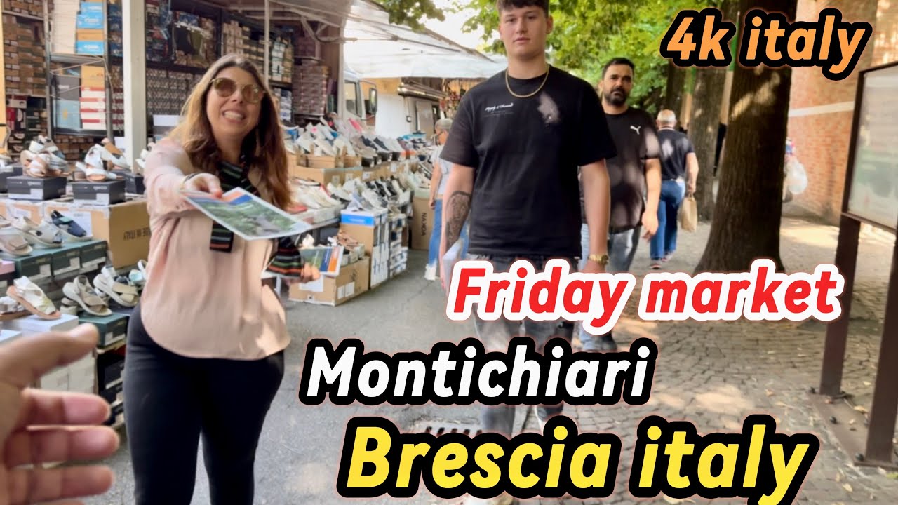 Weekly street market in Montichiari, Brescia, Italy Summer walk, 4k 60fps / ASMR WALK