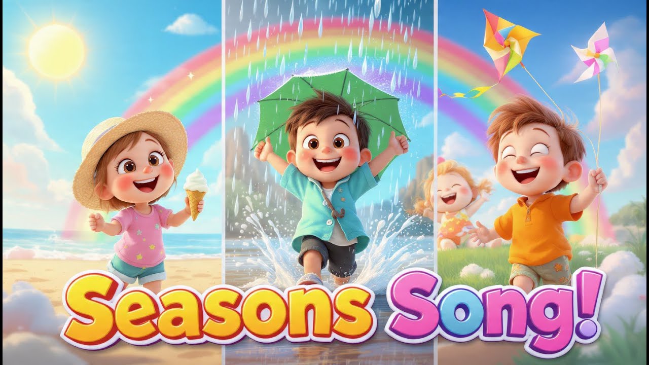 1️⃣ Seasons Song 🌞🌧️💨 | Learn Summer, Rainy & Windy Days | Kids Learning Rhyme