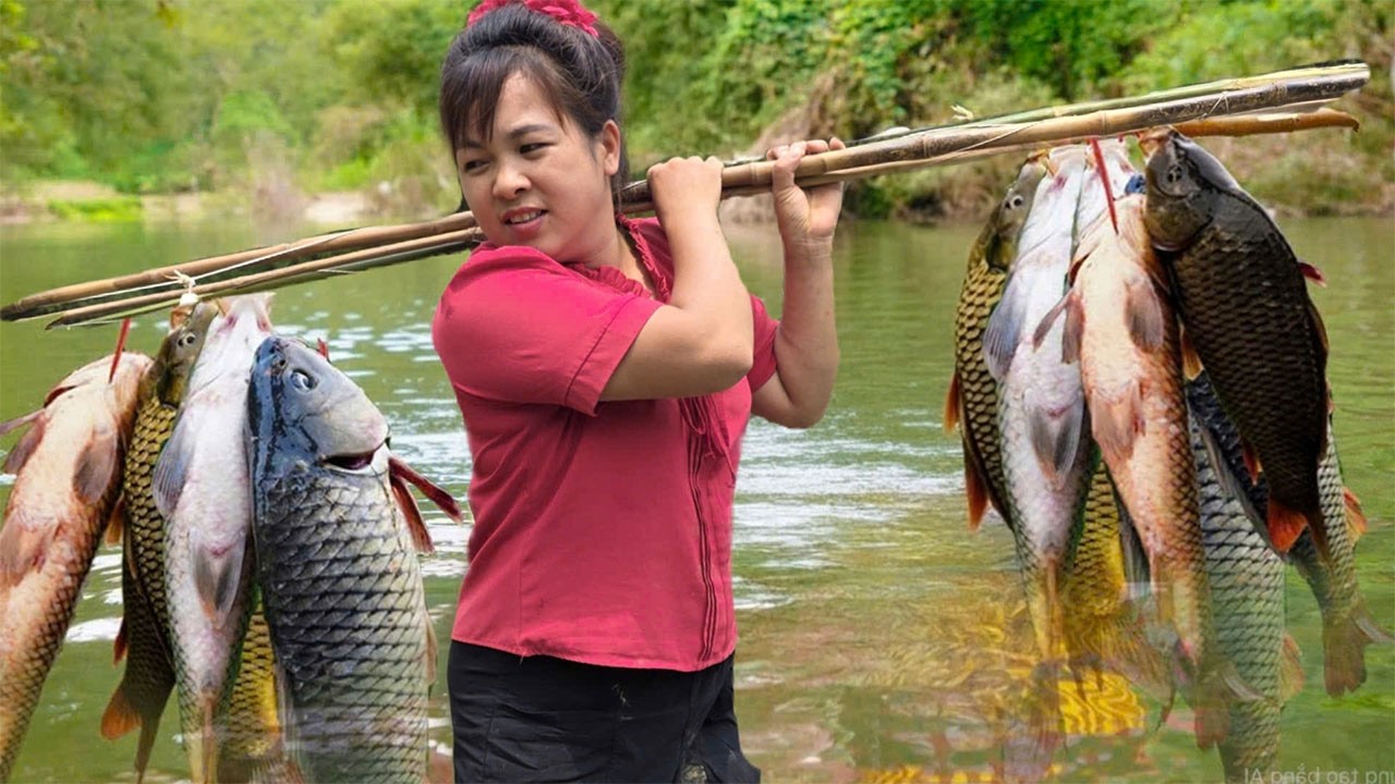 Fishing skills - Ly Tu Nga caught a lot of fish with her homemade fishing rod |@lytunga90