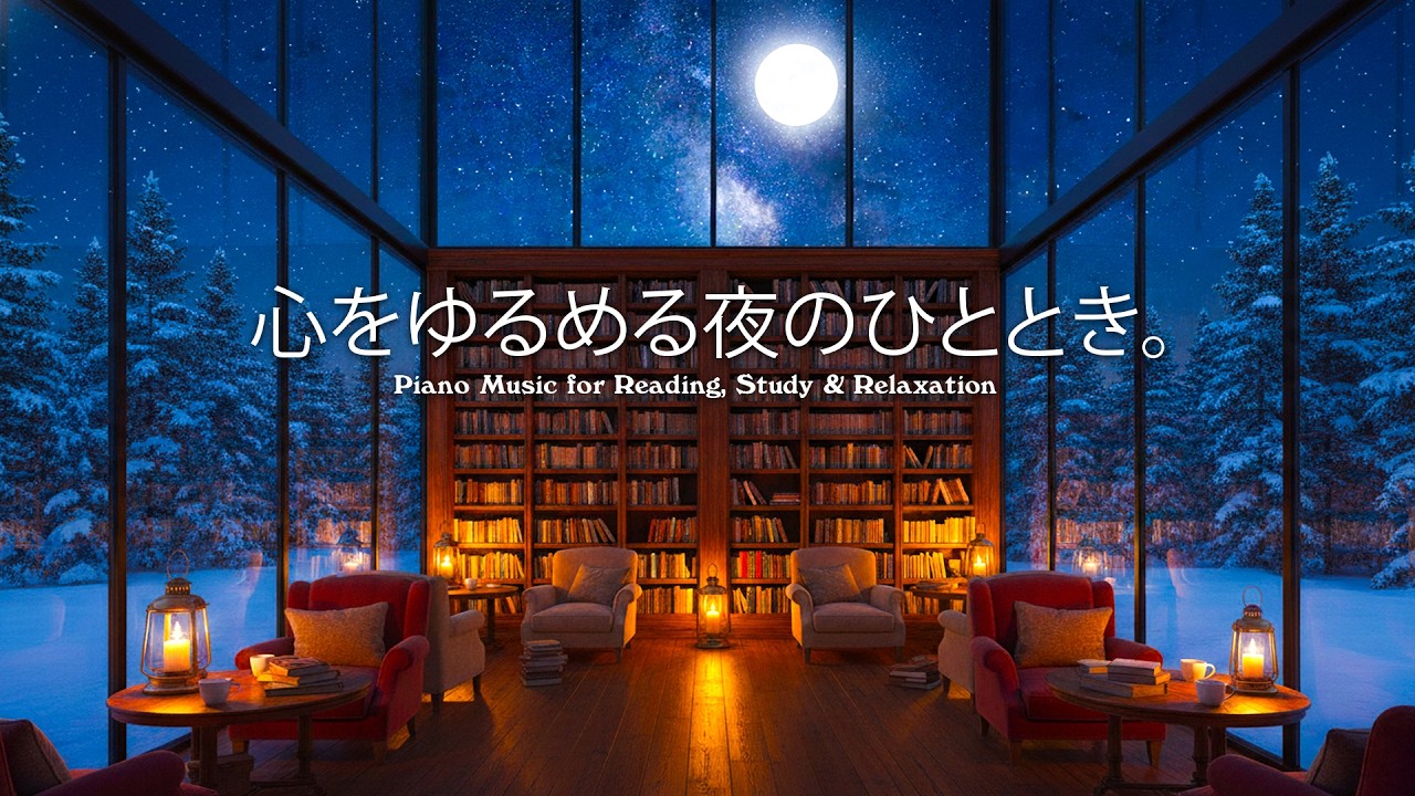 【Piano BGM】星降る冬のガラス図書館。心をゆるめる夜のひととき。