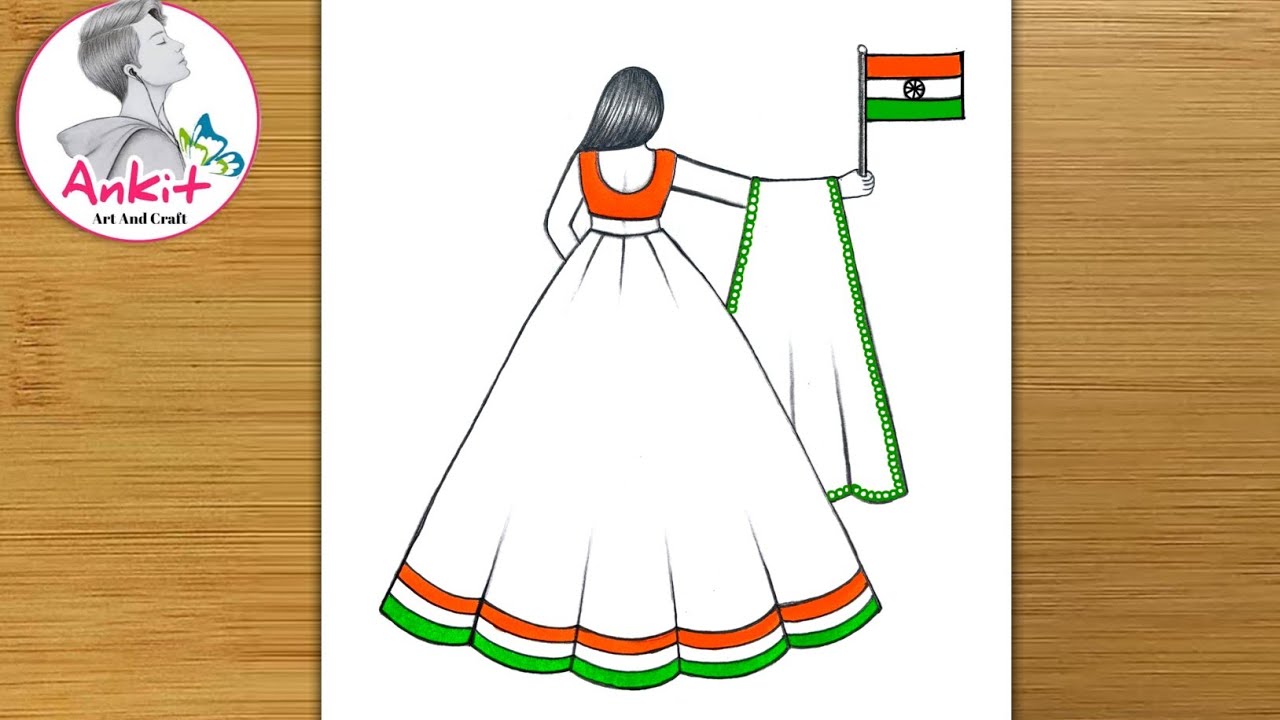 Republic Day Drawing Easy | 26 january drawing for kids | Republic day traditional girl drawing 