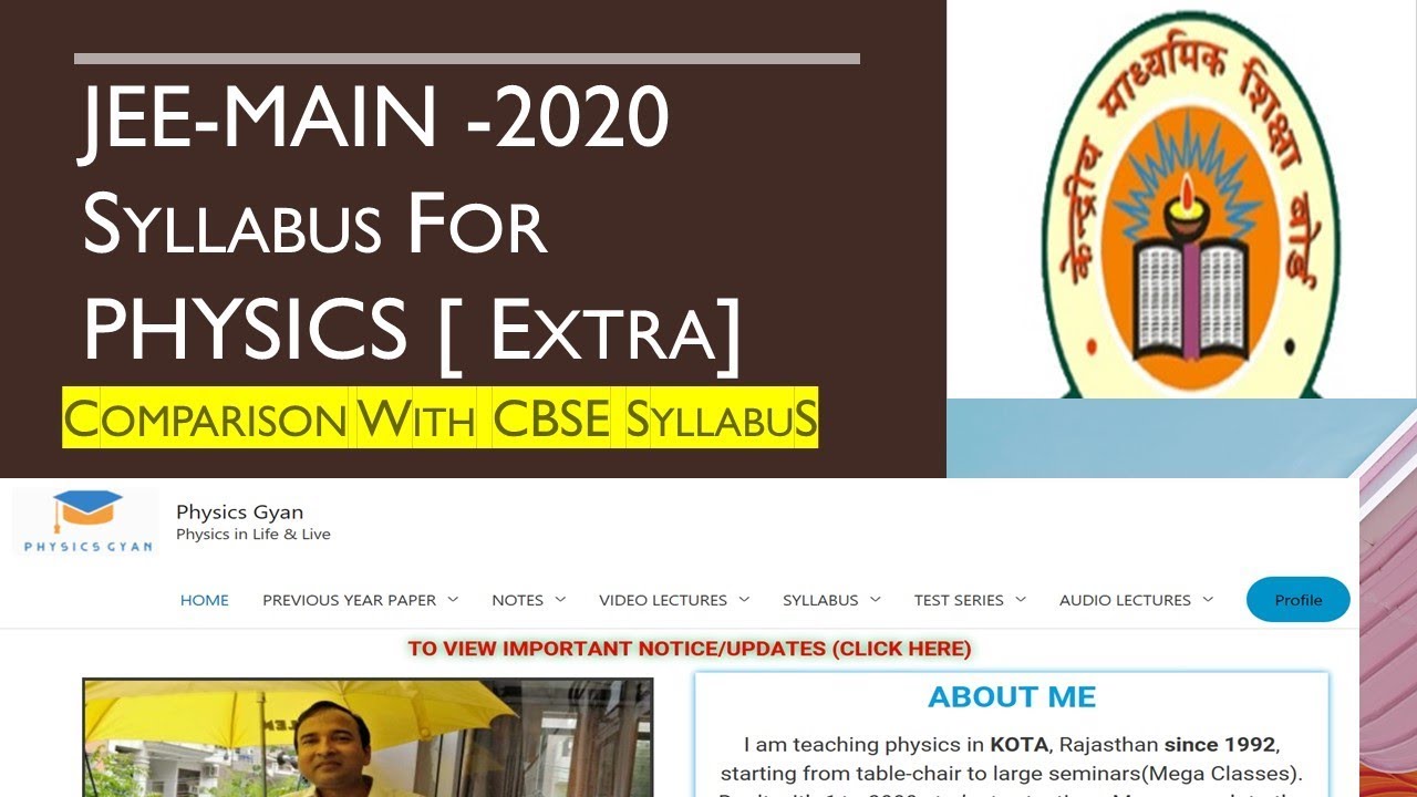 jee mains 2020 Syllabus [ Extra from cbse in Physics ]