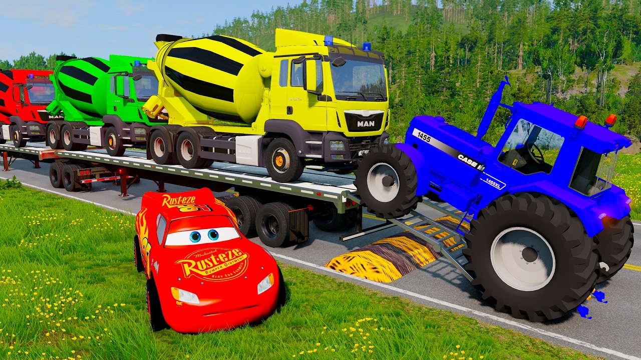 Flatbed Truck McQueen | Transportation with Truck - Pothole vs Car #190 | BeamNG.Drive Gameplay