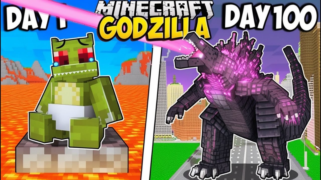 💀 I Survived 100 Days as GODZILLA in Minecraft..
