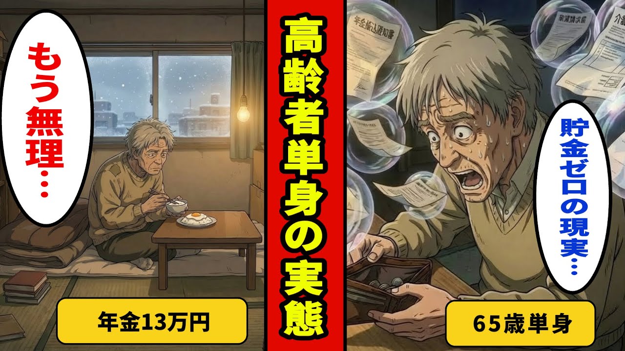 【漫画】年金13万円で生活する65歳単身男性の現実。日本の単身高齢者の4割が貯金ゼロ【メンタル闇ネタ】