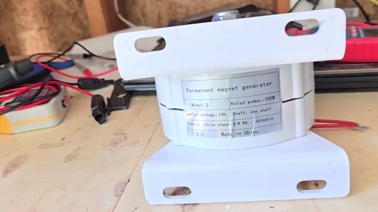 Bench test of a PMG 3 phase belt drive generator: 200w d/c.
